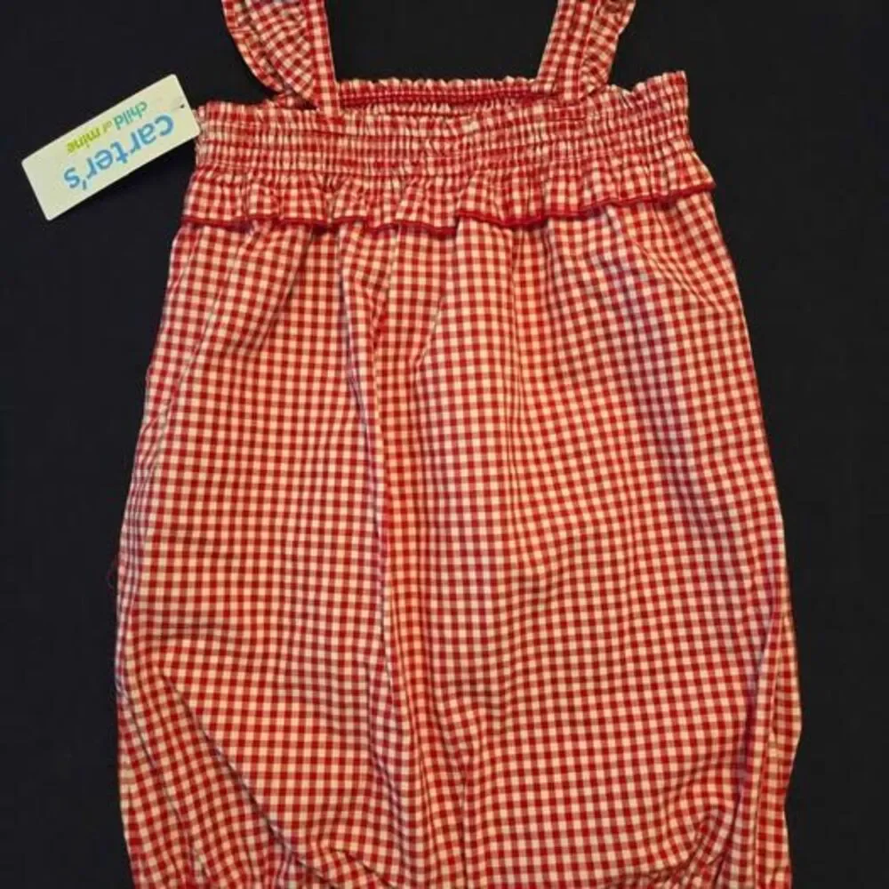 Carters 18m girls red and white gingham romper with smocking and ruffles new
